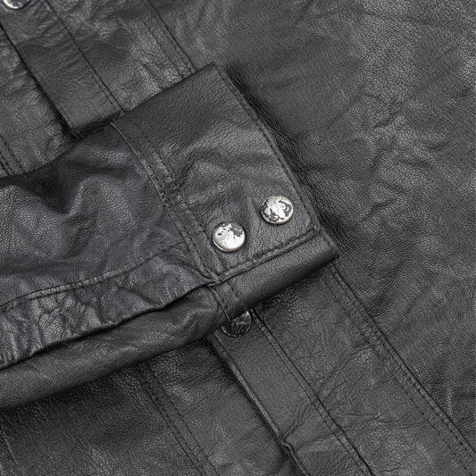 ALLSAINTS SPITALFIELDS Vintage Black Leather Button Up Jacket (M)