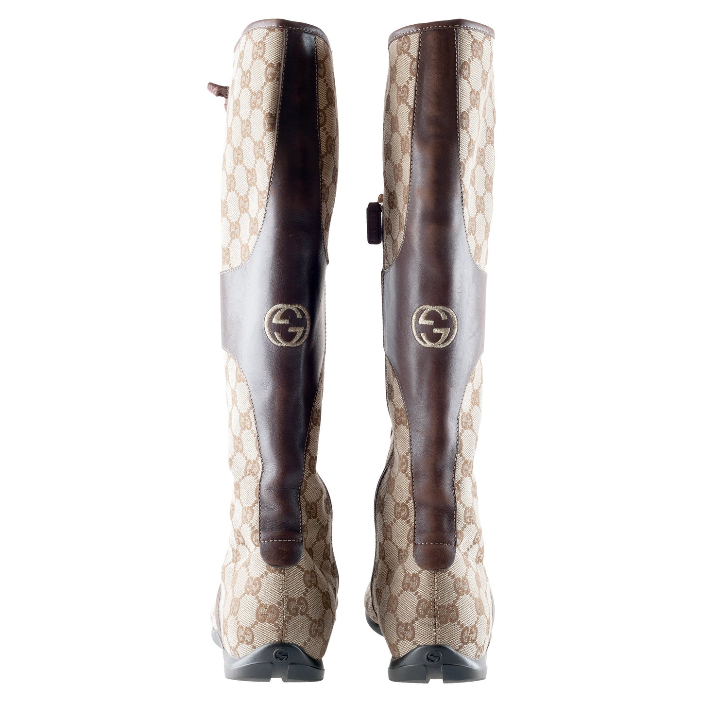 Gucci 164185 Monogram Lace Up High Knee Boots