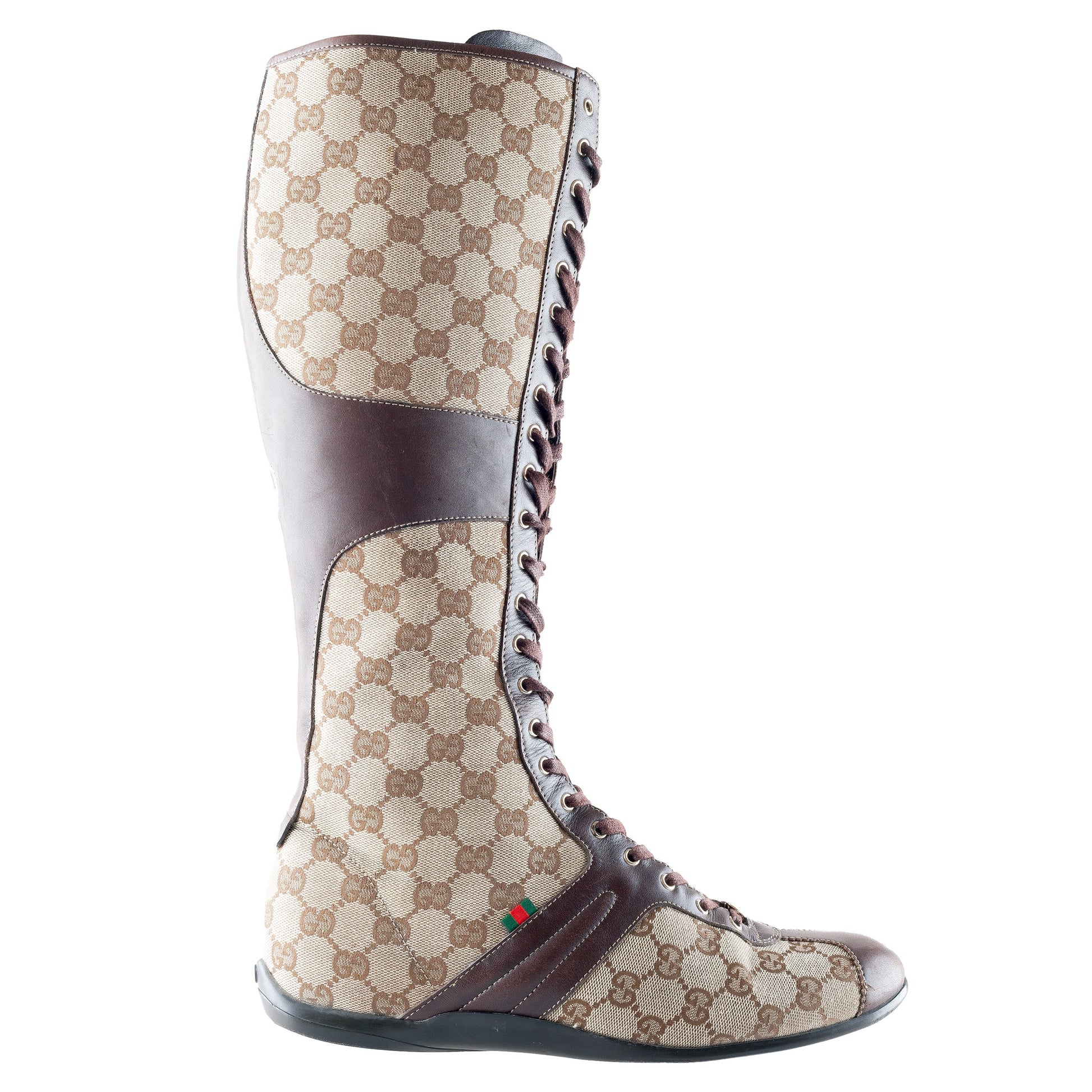 Gucci 164185 Monogram Lace Up High Knee Boots