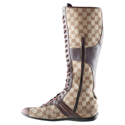 Gucci 164185 Monogram Lace Up High Knee Boots