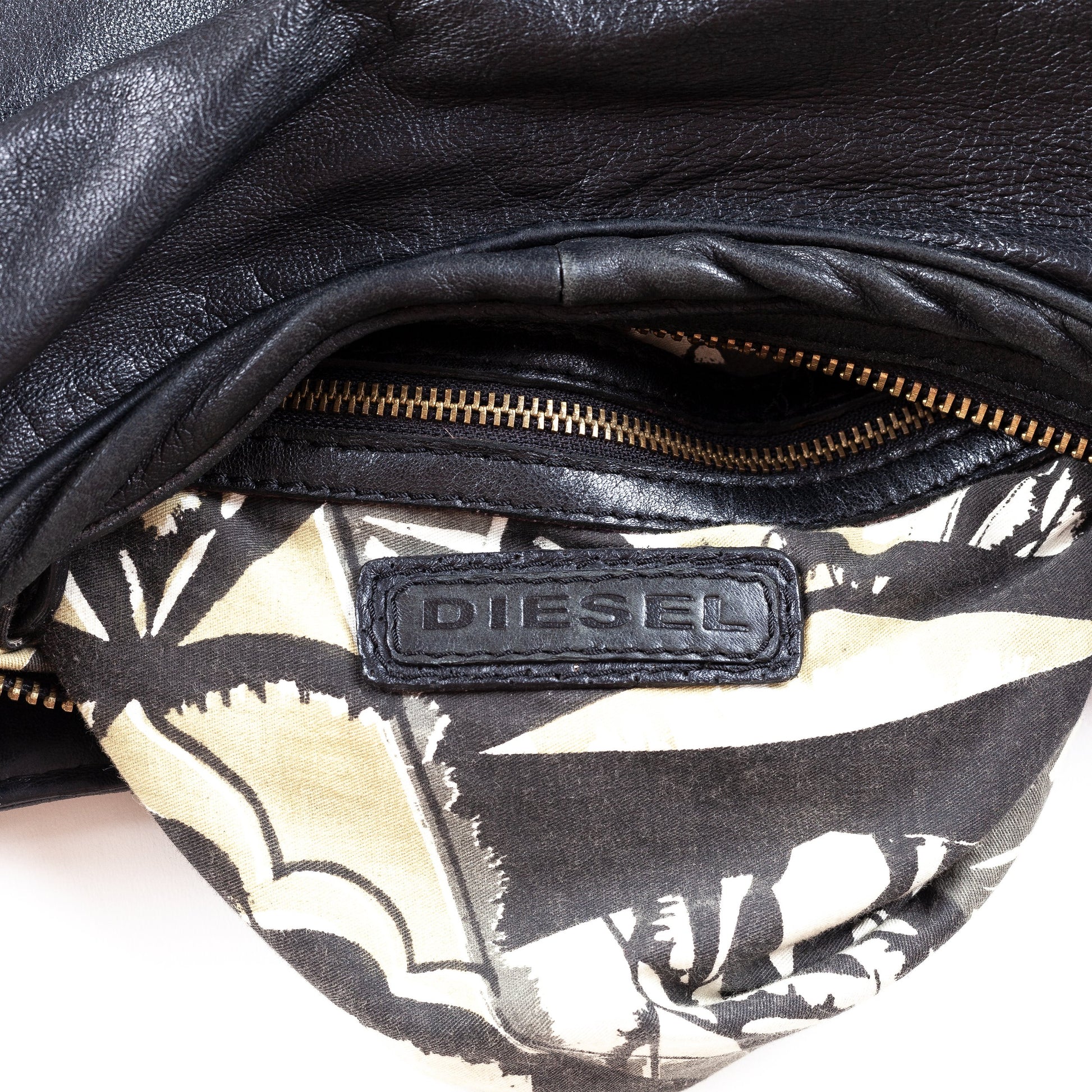 Diesel Black Leather Moto Padded Hobo Bag