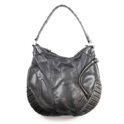 Diesel Black Leather Moto Padded Hobo Bag