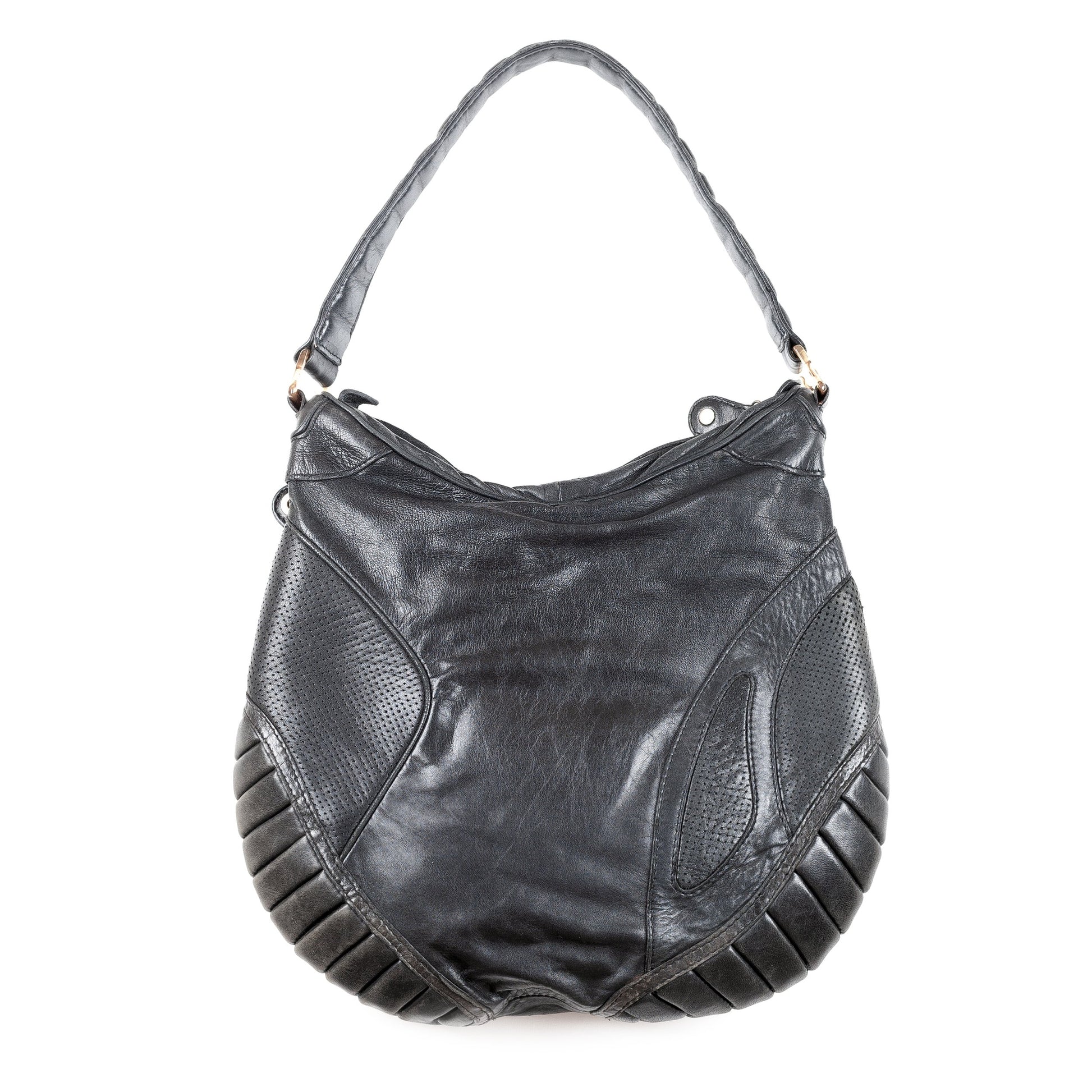 Diesel Black Leather Moto Padded Hobo Bag