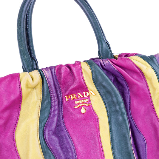 Prada Spring/Summer 2008 Nappa Trembled Blossom Stripes Tote Leather Bag