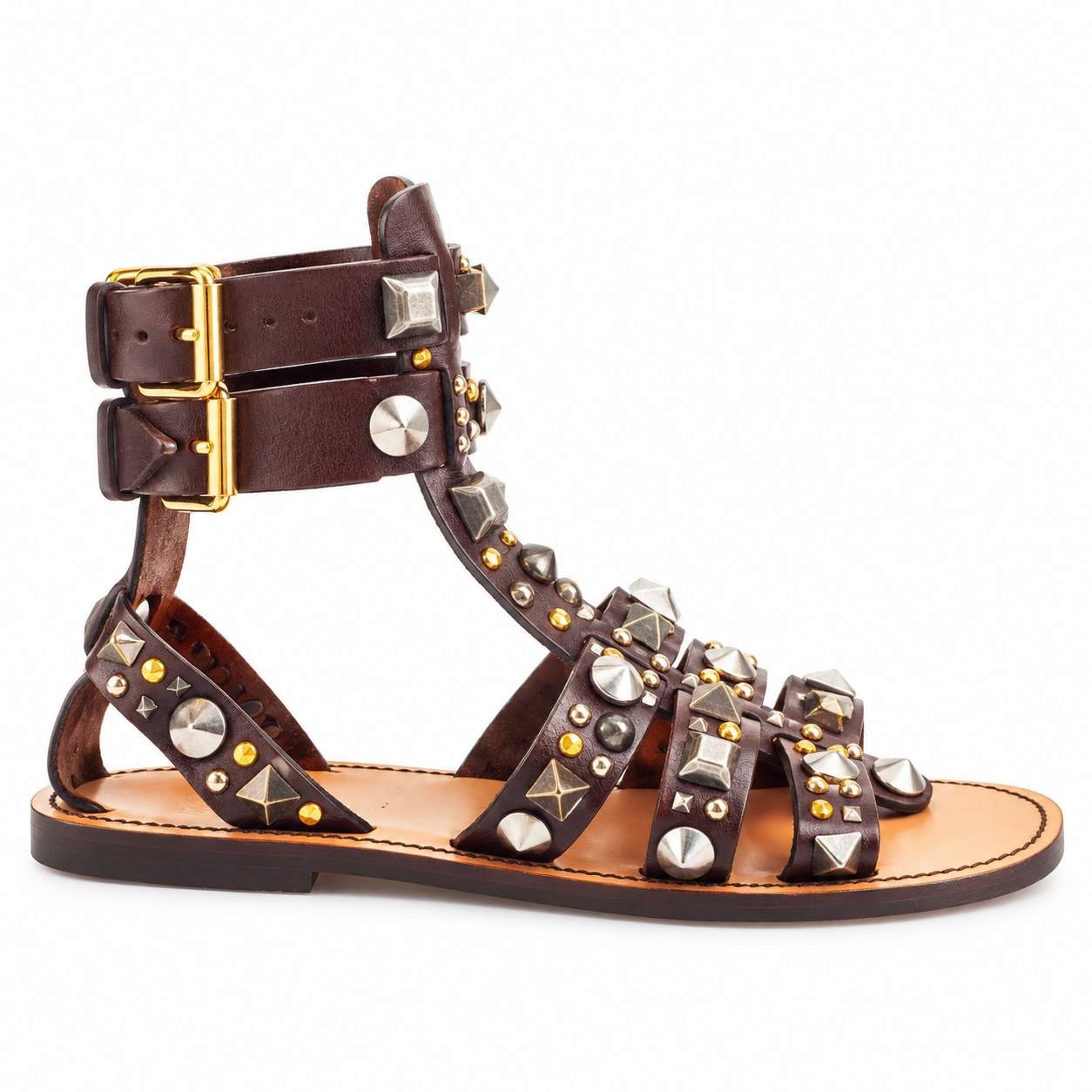 Dolce & Gabbana Brown Leather Multi-Studded Gladiator Sandals