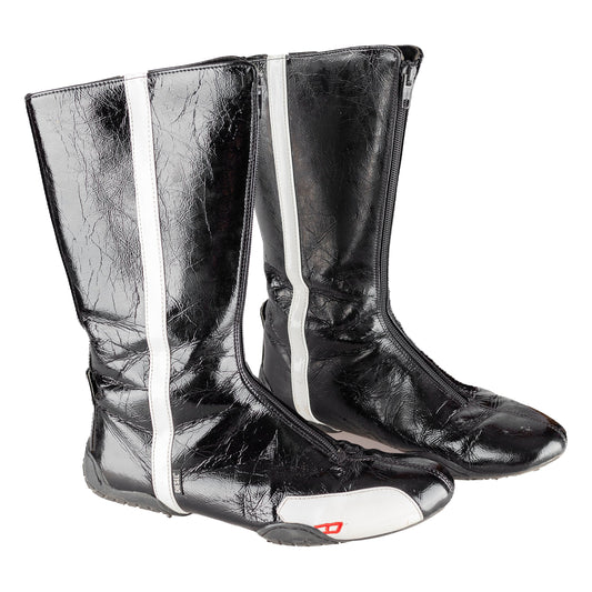 Diesel Patent Leather Black Moto Boots