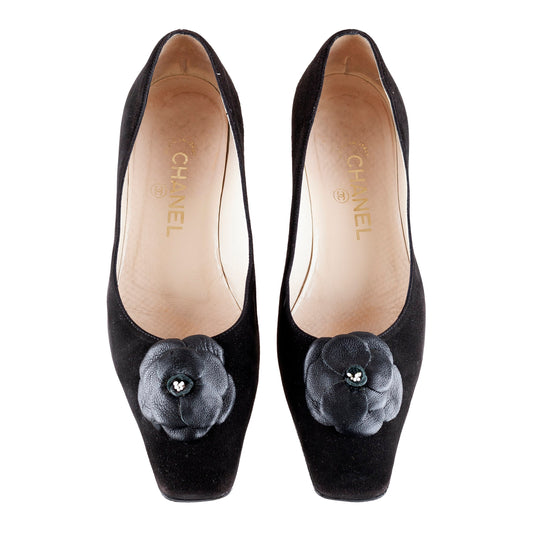 Chanel Velvet Camellia Ballerinas