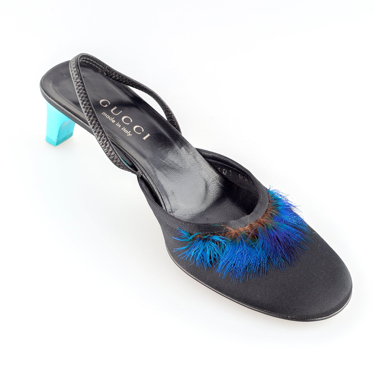 Gucci by Tom Ford Feather Slingback Sandals from the S/S 1999 Ready To Wear Collection (37 EU)