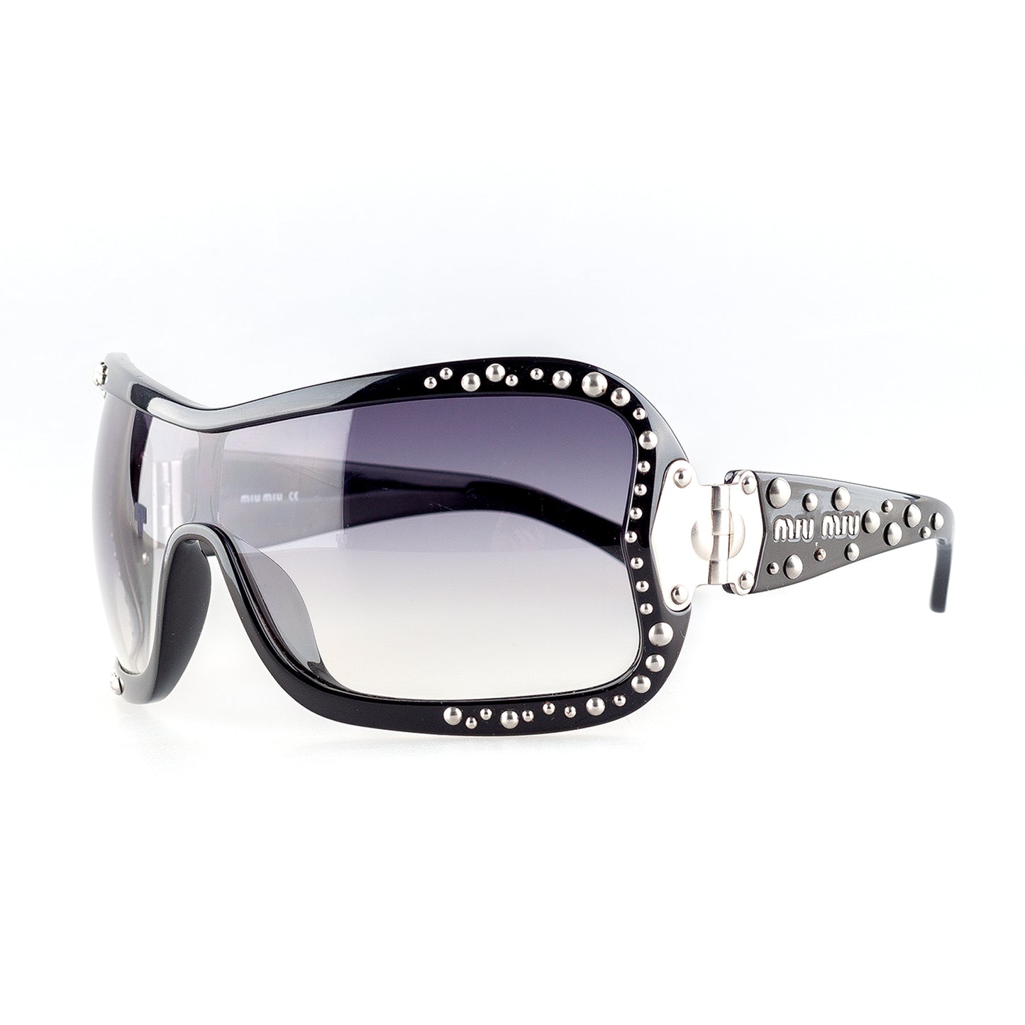 Miu Miu 1AB-5D1 Black Tacks Shield Sunglasses