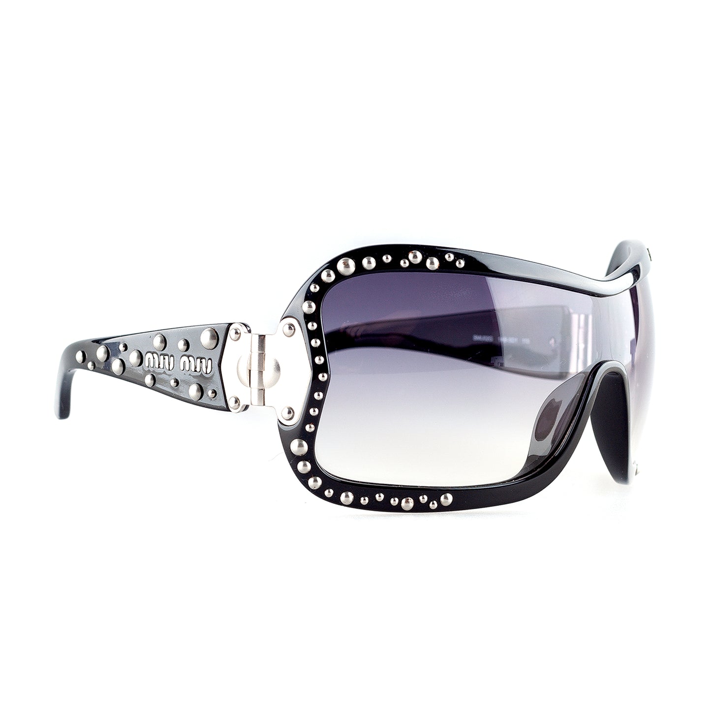 Miu Miu 1AB-5D1 Black Tacks Shield Sunglasses