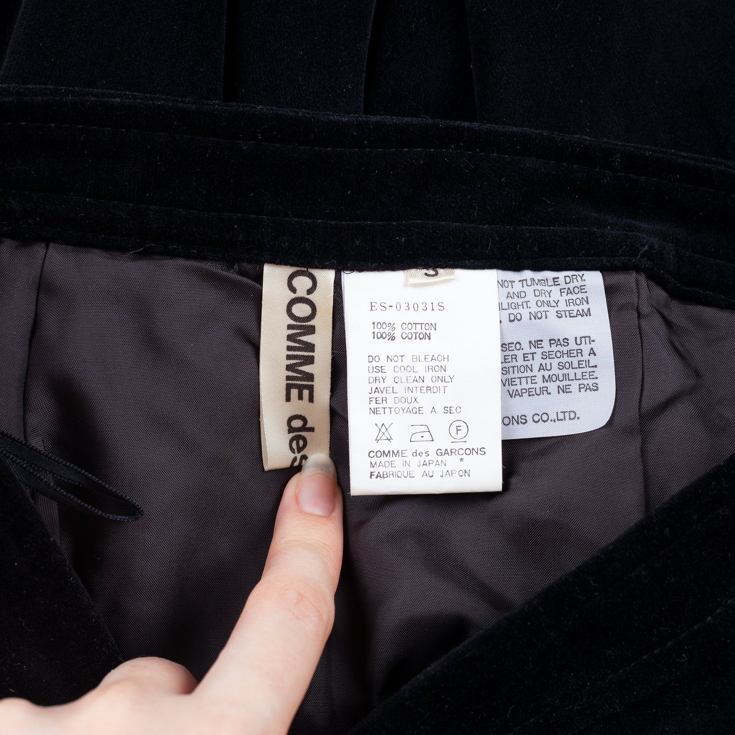 Comme des Garçons 1989 Black Velvet Knee Length Skirt