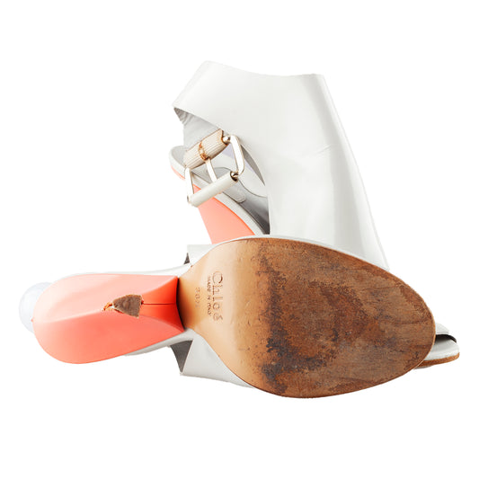 Chloé Vintage Jazz White Leather Ankle Heels (38,5 IT/39,5 EU)