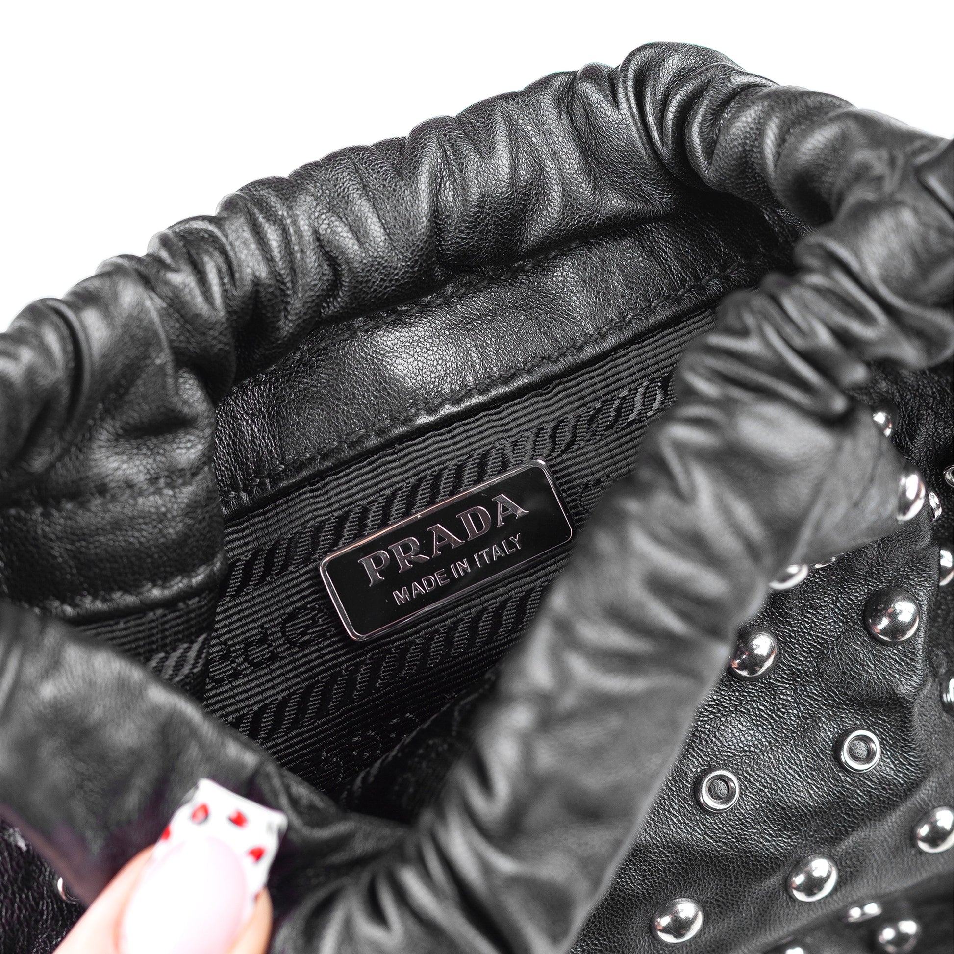 Prada Black Studded Drawstring Pochette Vintage Bag  