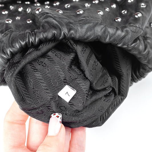 Prada Black Studded Drawstring Pochette Vintage Bag  