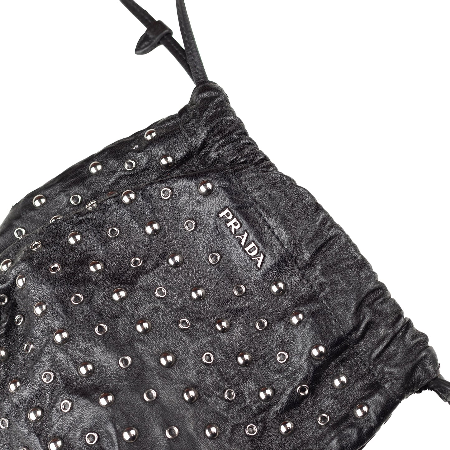 Prada Black Studded Drawstring Pochette Vintage Bag  
