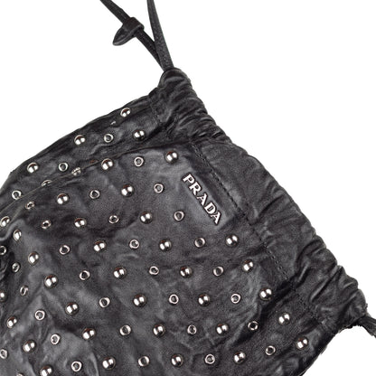 Prada Black Studded Drawstring Pochette Vintage Bag  