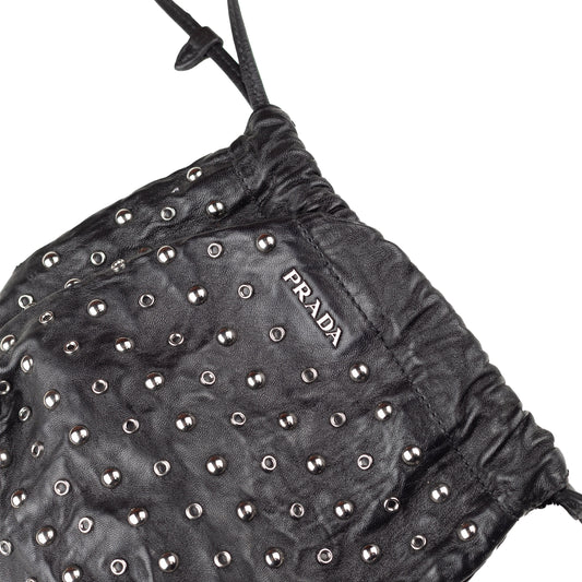 Prada Black Studded Drawstring Pochette Vintage Bag  
