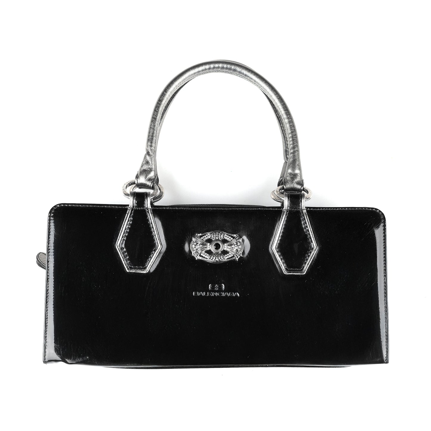 Balenciaga Paris Black Patent Leather Goth Rectangle Vintage Shoulder Bag  