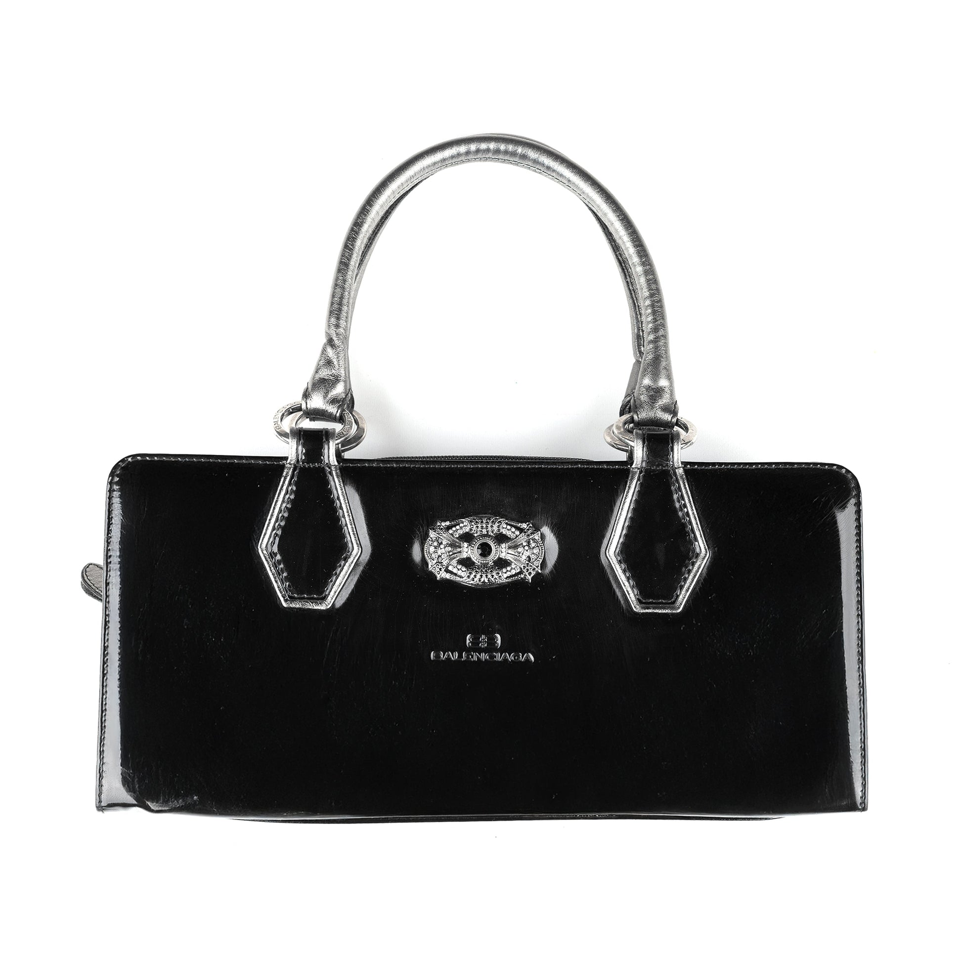 Balenciaga Paris Black Patent Leather Goth Rectangle Vintage Shoulder Bag  