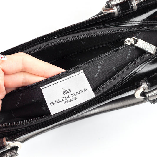 Balenciaga Paris Black Patent Leather Goth Rectangle Vintage Shoulder Bag  