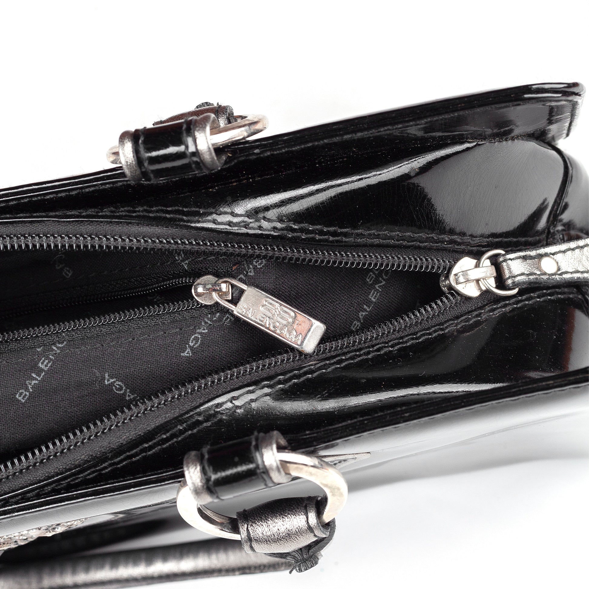 Balenciaga Paris Black Patent Leather Goth Rectangle Vintage Shoulder Bag  