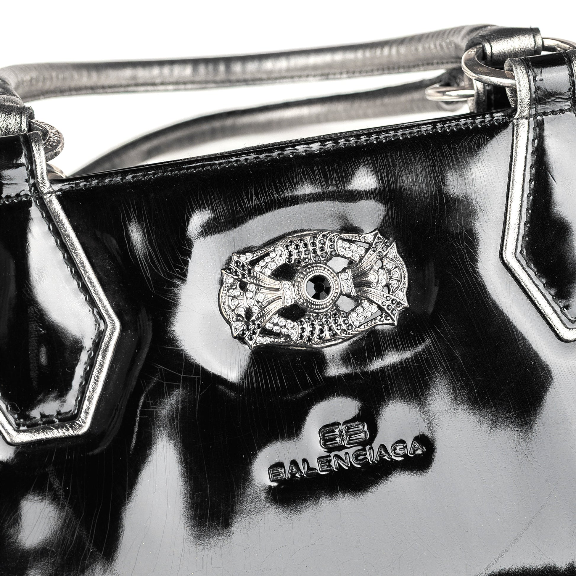 Balenciaga Paris Black Patent Leather Goth Rectangle Vintage Shoulder Bag  
