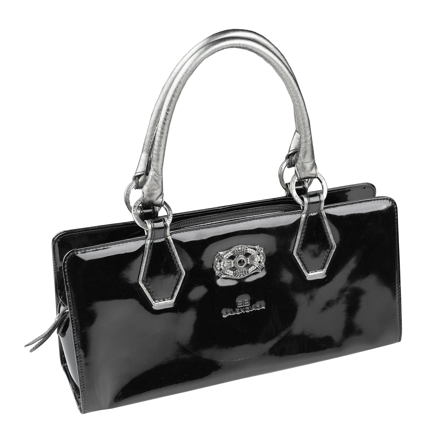 Balenciaga Paris Black Patent Leather Goth Rectangle Vintage Shoulder Bag  