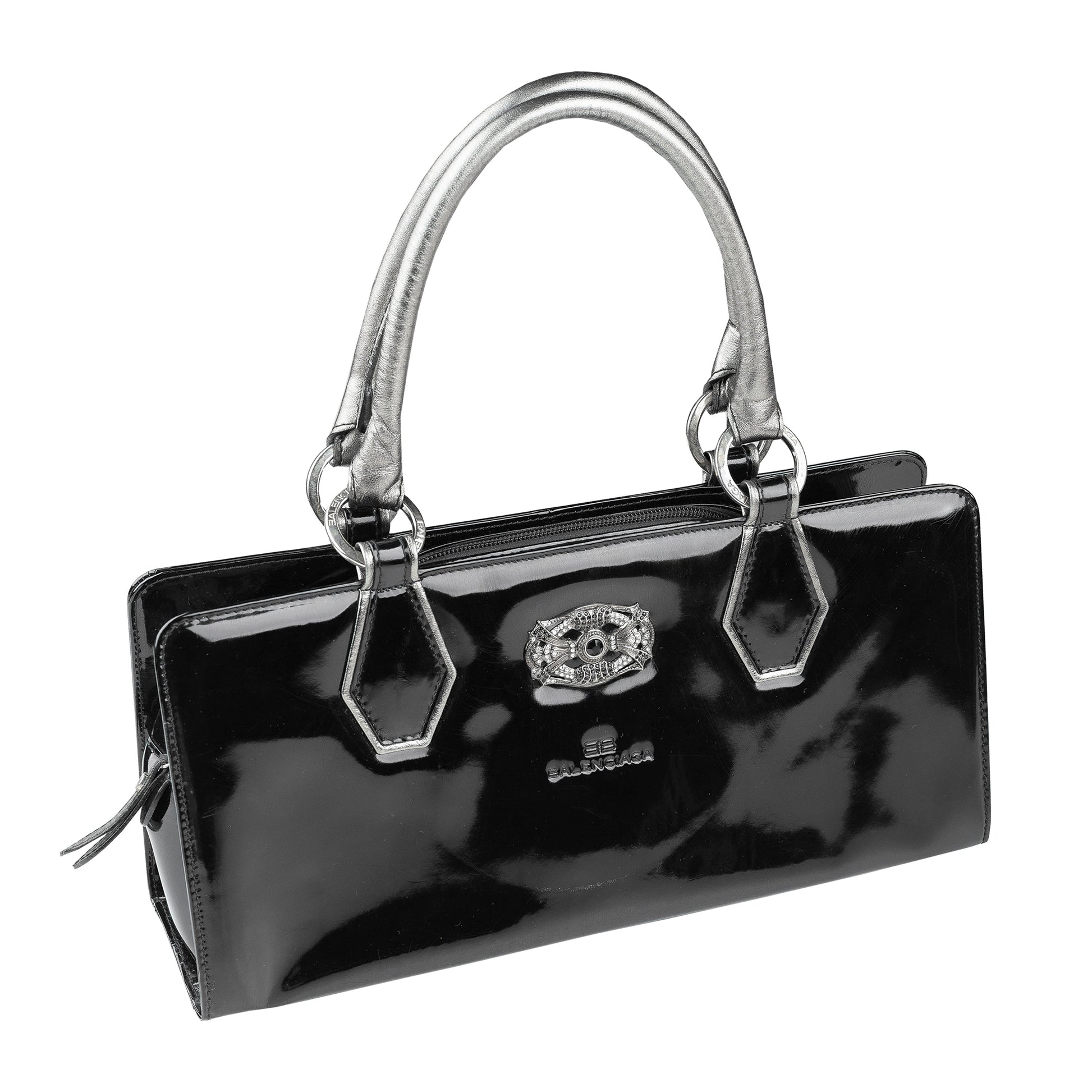 Balenciaga Paris Black Patent Leather Goth Rectangle Vintage Shoulder Bag  