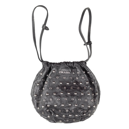 Prada Black Studded Drawstring Pochette Vintage Bag  