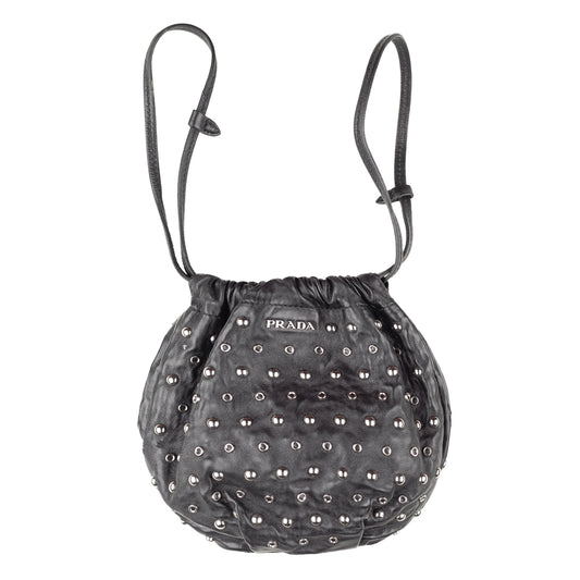 Prada Black Studded Drawstring Pochette Vintage Bag  