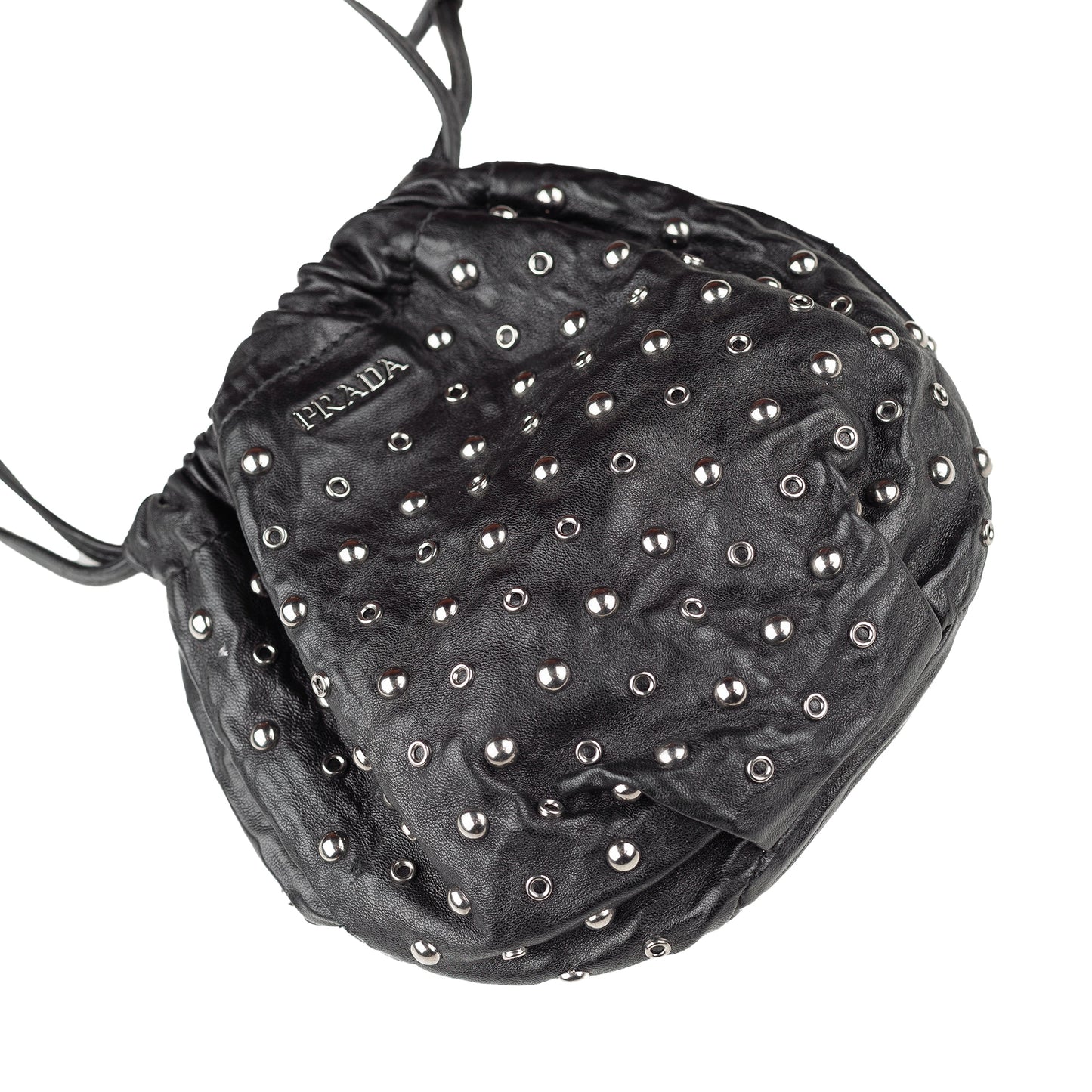 Prada Black Studded Drawstring Pochette Vintage Bag  