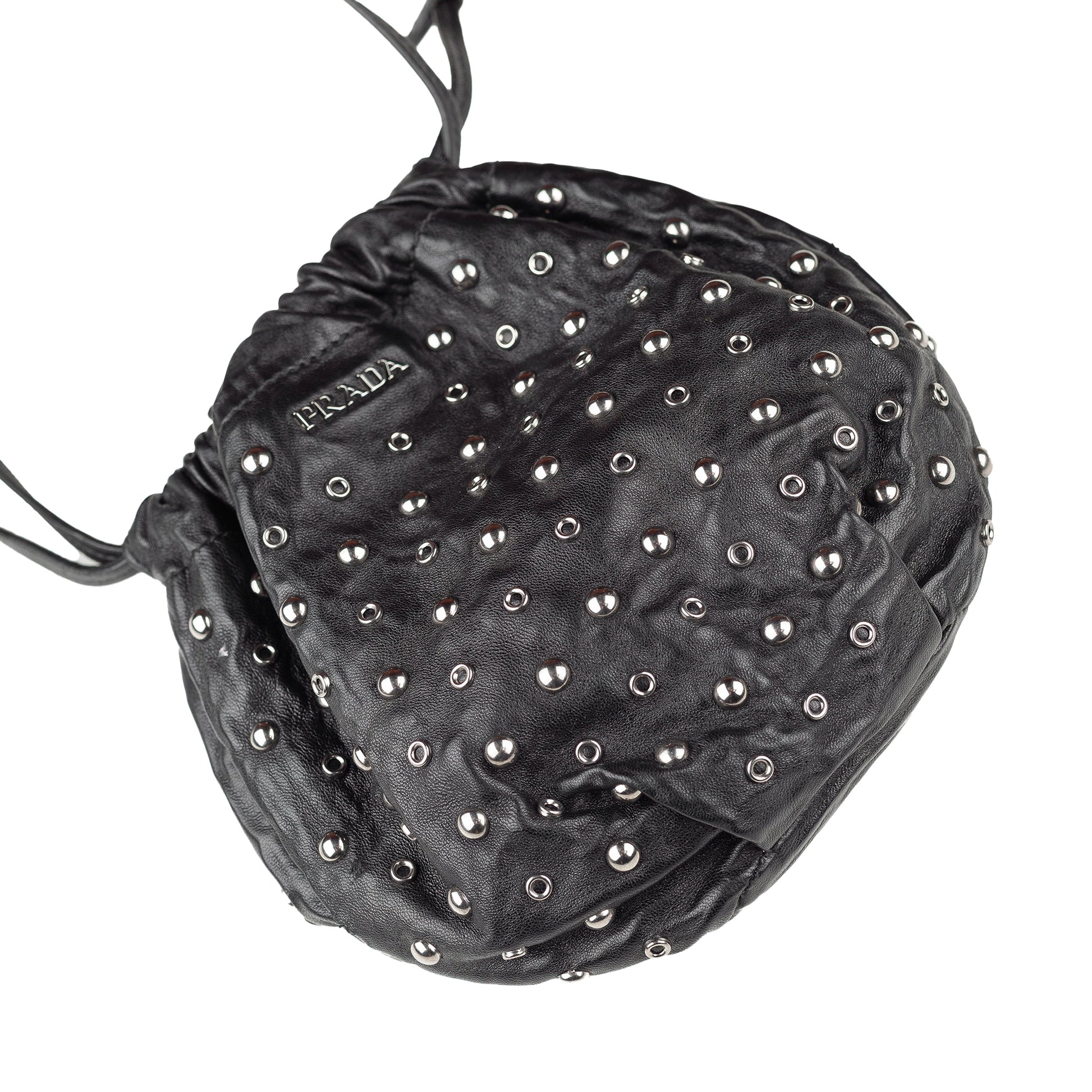 Prada Black Studded Drawstring Pochette Vintage Bag  