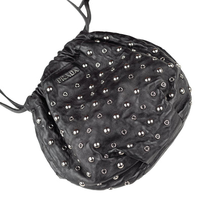 Prada Black Studded Drawstring Pochette Vintage Bag  