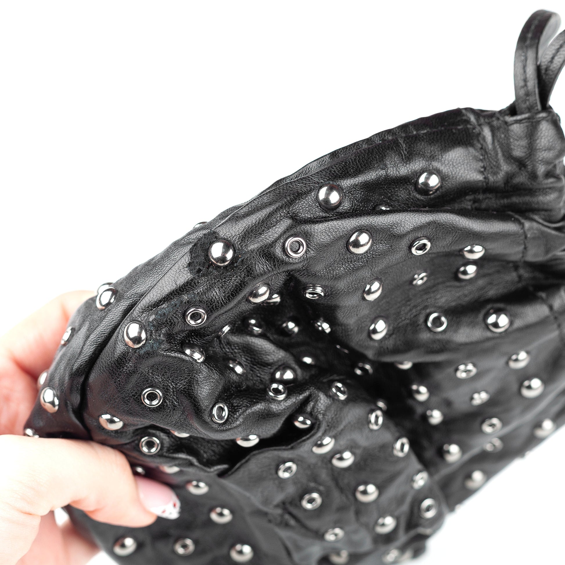 Prada Black Studded Drawstring Pochette Vintage Bag  