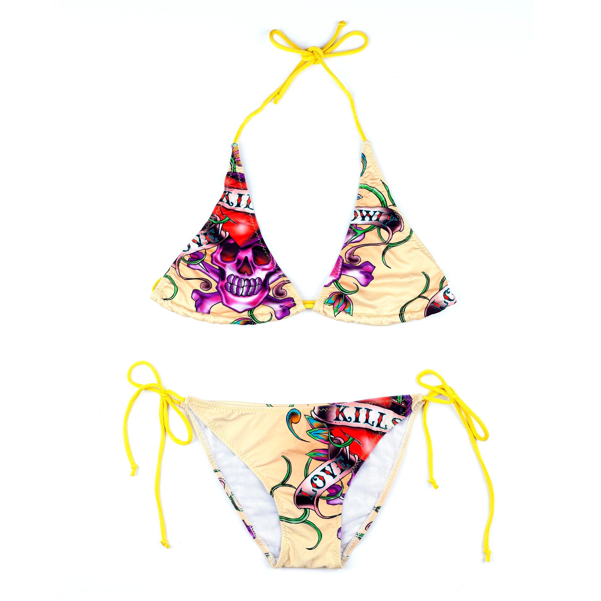 ED HARDY by Christian Audigier Yellow Tattoo Bikini (S)