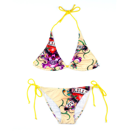 ED HARDY by Christian Audigier Yellow Tattoo Bikini (S)