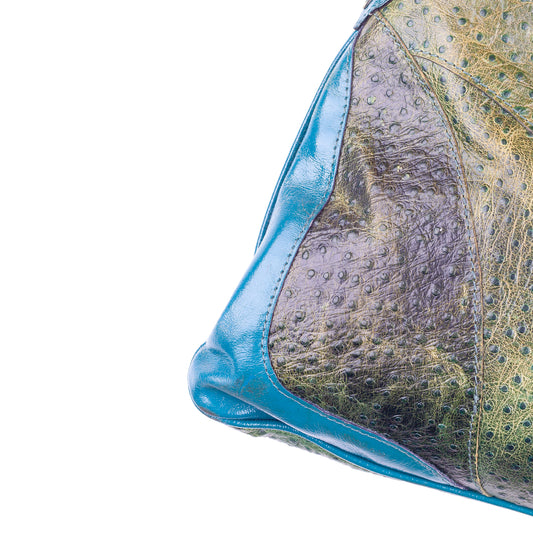 Just Cavalli Green Turquoise Ostrich Vintage Leather Bag