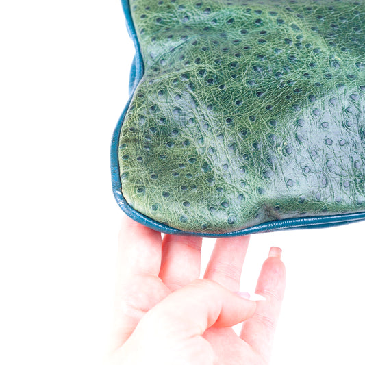 Just Cavalli Green Turquoise Ostrich Vintage Leather Bag