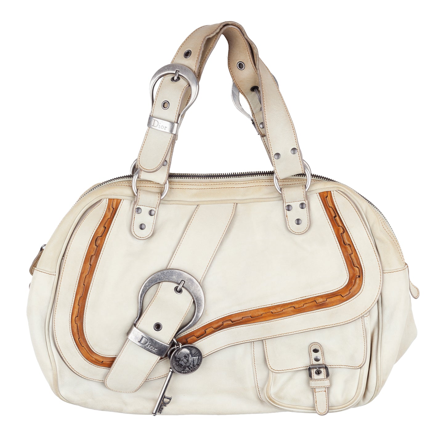 Christian Dior Gaucho Ivory Cream Vintage Saddle Bag