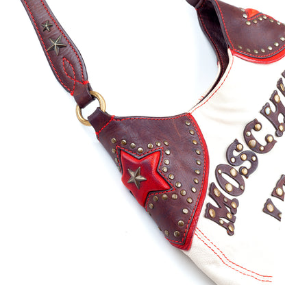 Moschino Vintage Studded Cowboy White/Brown Leather Crossbody Bag