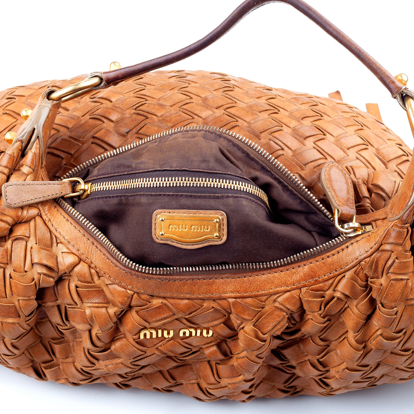 Miu Miu Vintage Brown Woven Fringe Shoulder Hobo Bag