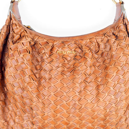 Miu Miu Vintage Brown Woven Fringe Shoulder Hobo Bag