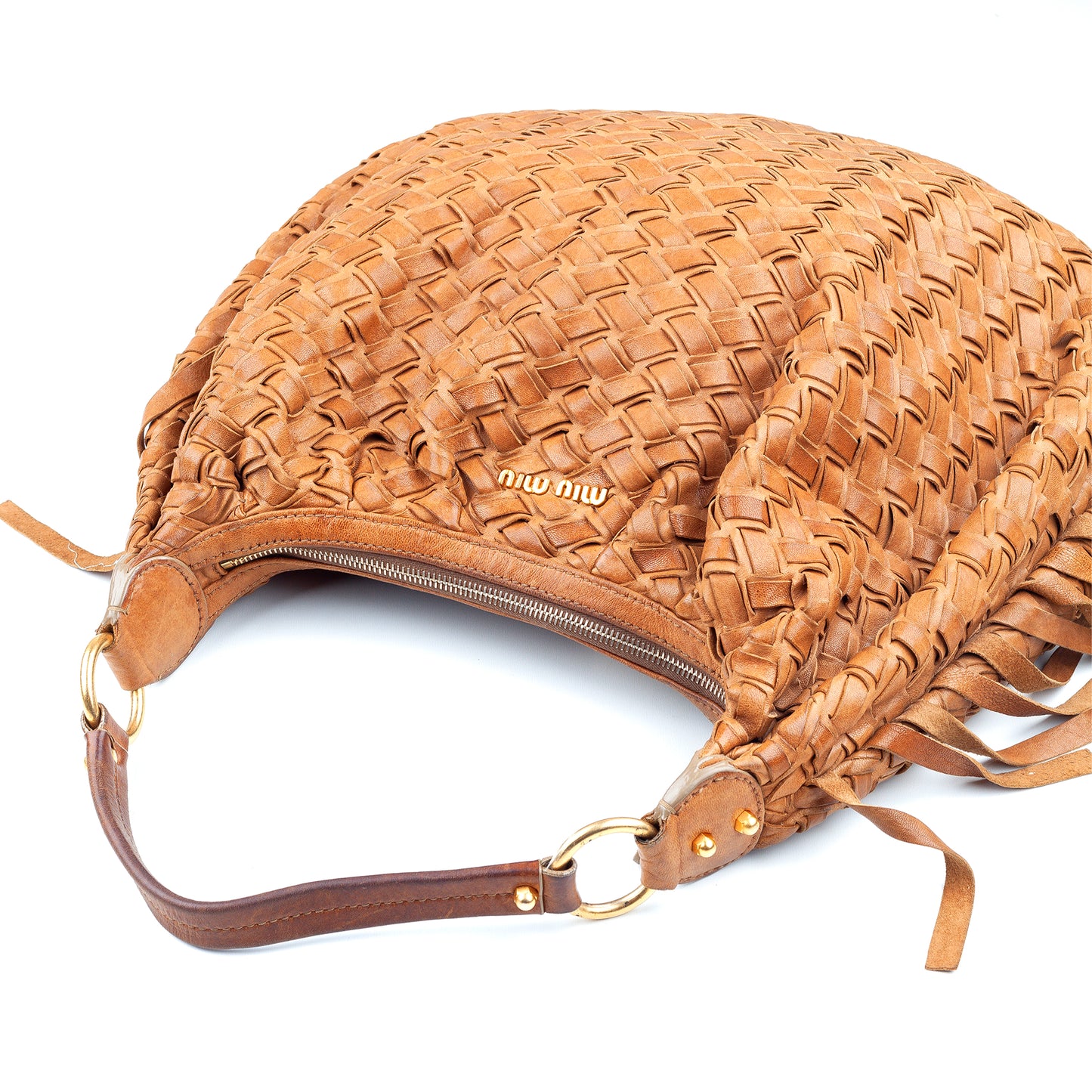 Miu Miu Vintage Brown Woven Fringe Shoulder Hobo Bag