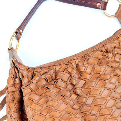 Miu Miu Vintage Brown Woven Fringe Shoulder Hobo Bag