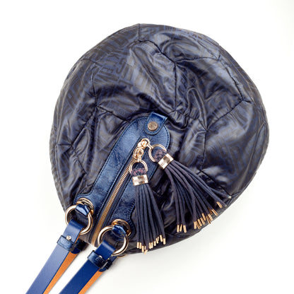 Dirk Bikkembergs Vintage Rounded Ball Monogram Navy Blue Shoulder Bag