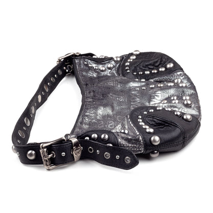 Just Cavalli Vintage Studded Monogram Black/Silver Baguette Bag