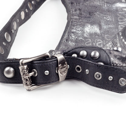 Just Cavalli Vintage Studded Monogram Black/Silver Baguette Bag