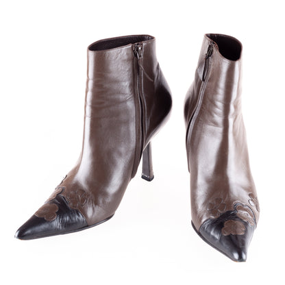 Chanel Brown Leather Pointed Toe Boots