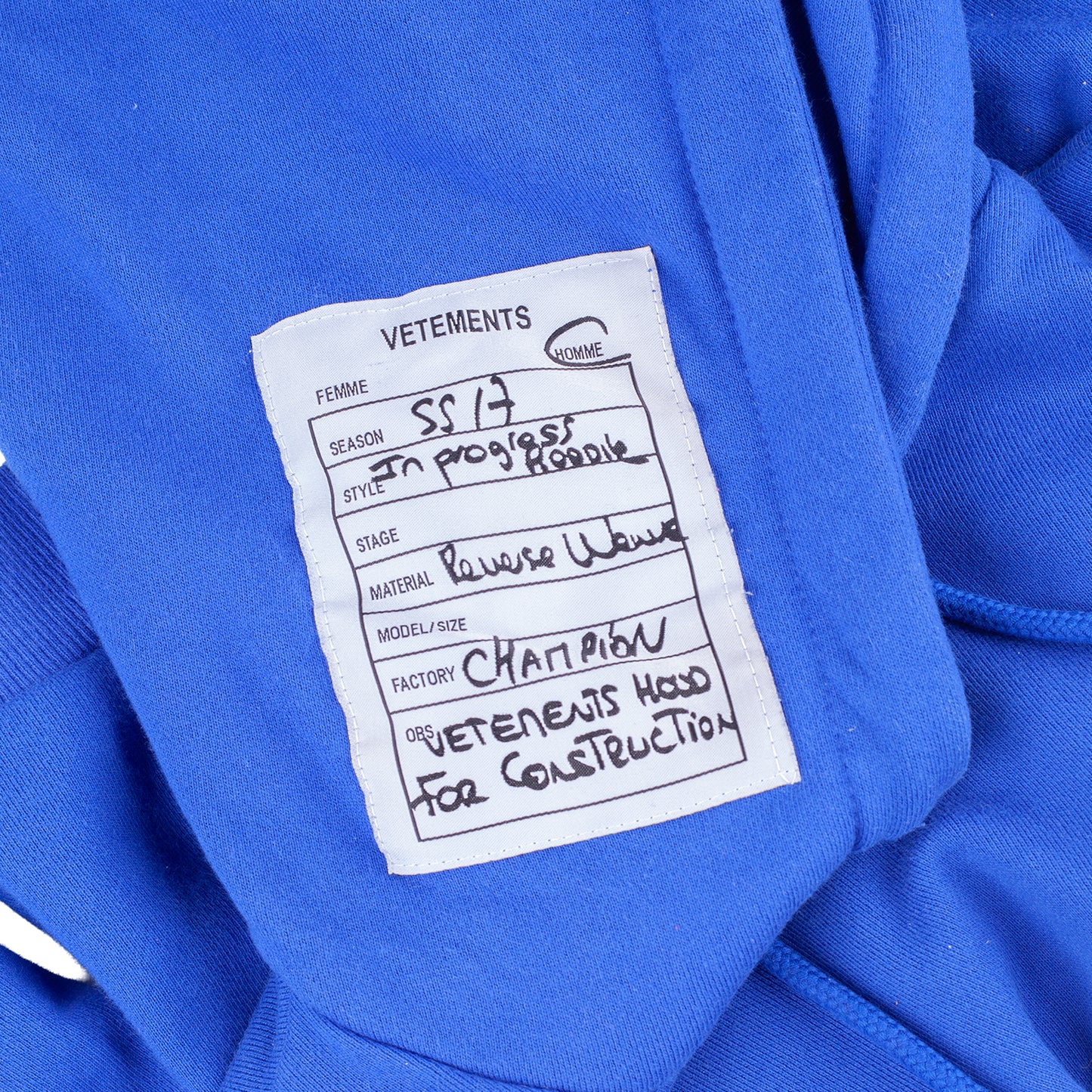 Vetements x Champion SS 2017 Fitted Women’s Blue Hoodie