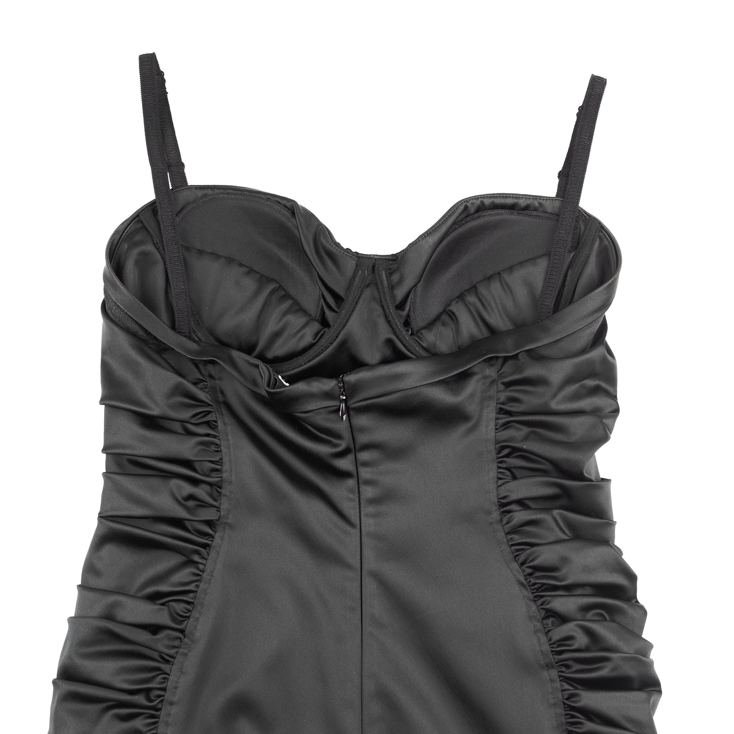 Dolce & Gabbana Black Satin Ruched Sleeveless Vintage Bustier Dress